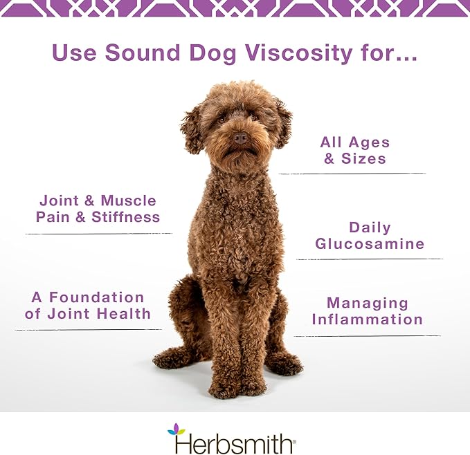 Herbsmith Sound Dog Viscosity – Advanced Joint Support for Dogs – Veterinarian Recommended Glucosamine for Dogs, Hyaluronic Acid, Chondroitin, MSM – Natural Arthritis Pain Relief – 120ct Large Chews