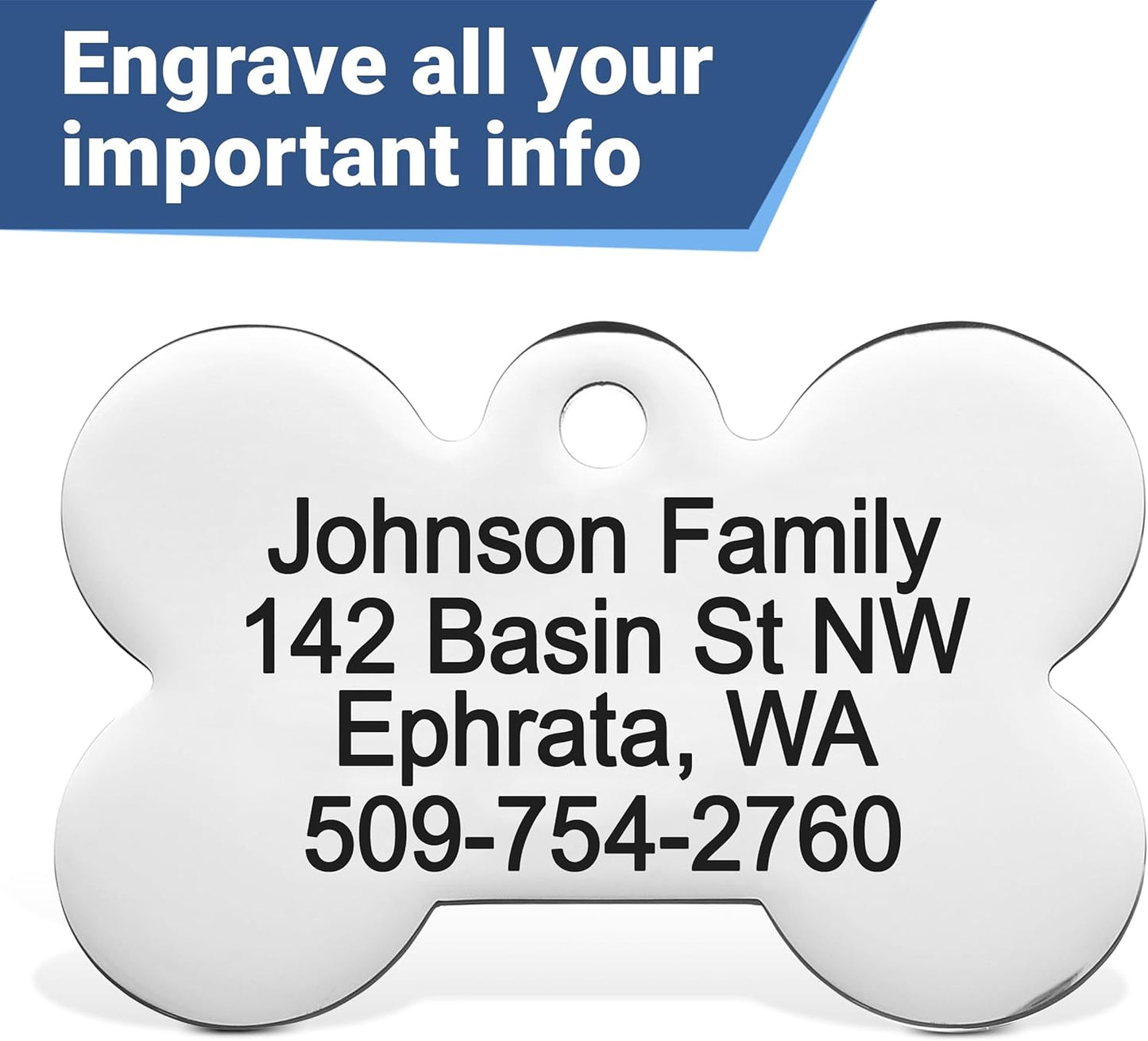 GoTags Stainless Steel Bone Dog Tag with Color Outline and Paw Print, Personalized Pet ID Tag for Dogs and Cats, Custom Engraving with up to 5 Lines of Text on Both Sides (Pink, Regular)