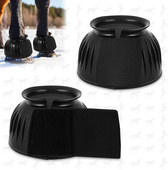 Abbylike Horse Bell Boots Protect Against Hoof Impact Trauma Rubber Bell Boots Horse Care for Turnout No Rub Design Comfort Quick Wrap Hook and Loop