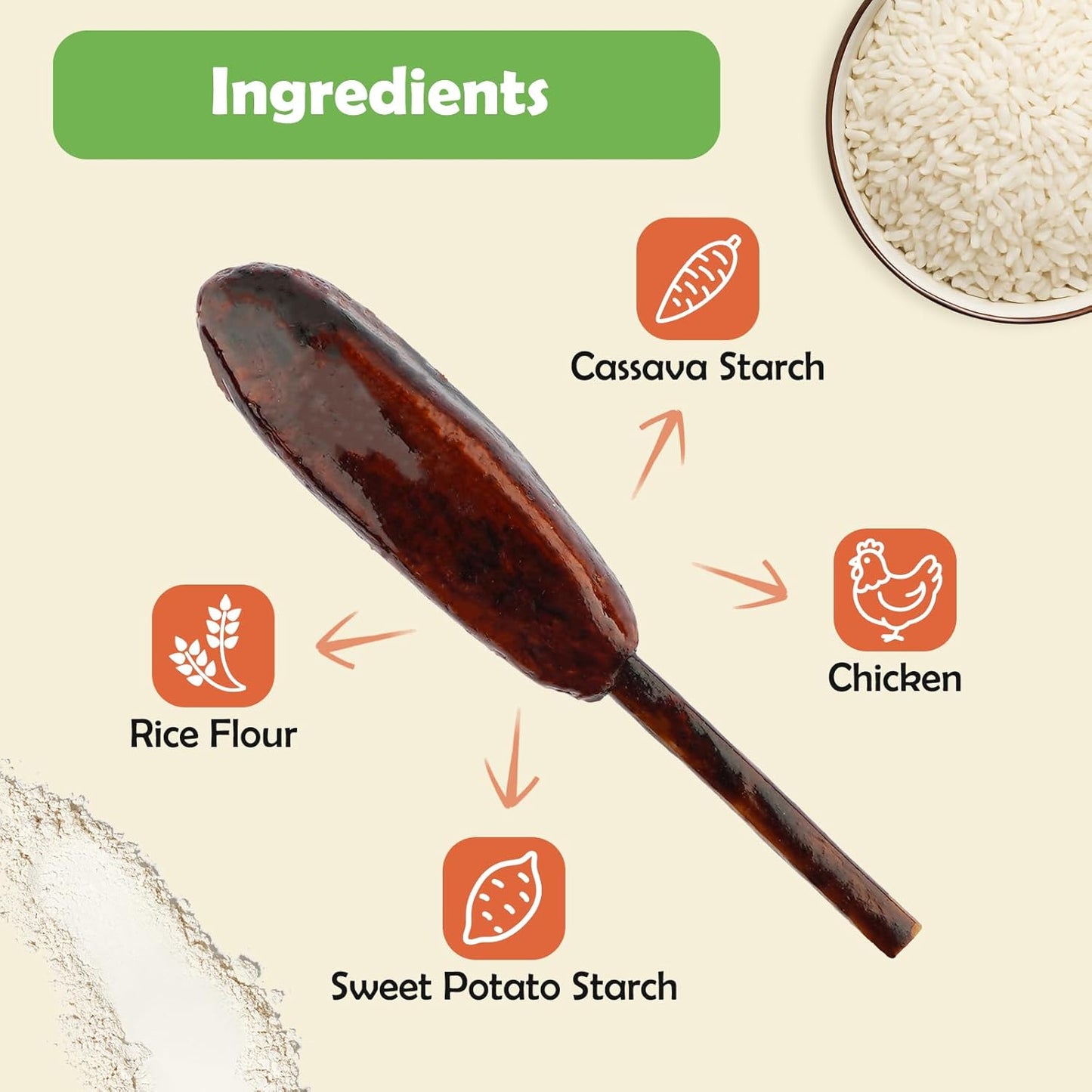 MON2SUN Dog Treats 5 Inch Chicken Kabobs Treats, Rawhide-Free, Easy to Digest, Low Fat for Small Dogs, 21.2 oz (20 Count)