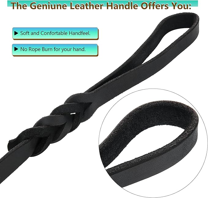 Genuine Leather Dog Leash - Heavy Duty Dog Training Leashes for Large Breed Dogs and Medium Dogs - 4FT / 5FT / 6FT Long with Color Black and Brown