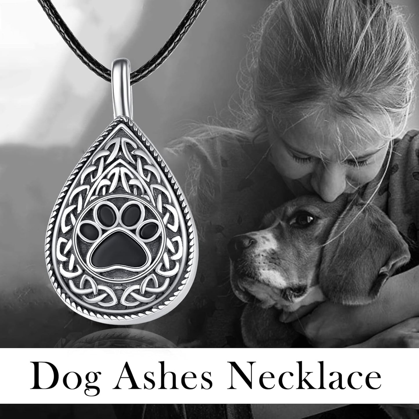 Dreamboat Pet Urn Necklace for Dog Cat Ashes 925 Sterling Silver Paw Print Cremation Keepsake Pendant Celtic Knot Memorial Jewelry Gifts for Women Men
