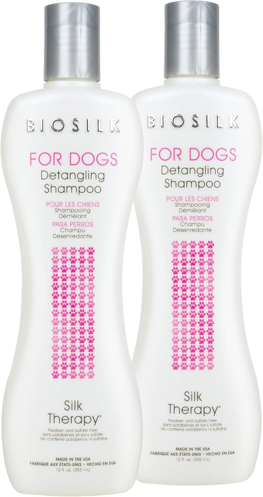 BioSilk for Dogs Silk Therapy Detangling Dog Shampoo | Sulfate Free and Paraben Free Shampoo | Matted Hair Dog Detangler Shampoo for All Adult Dogs, 12 Fl Oz - 2 Pack