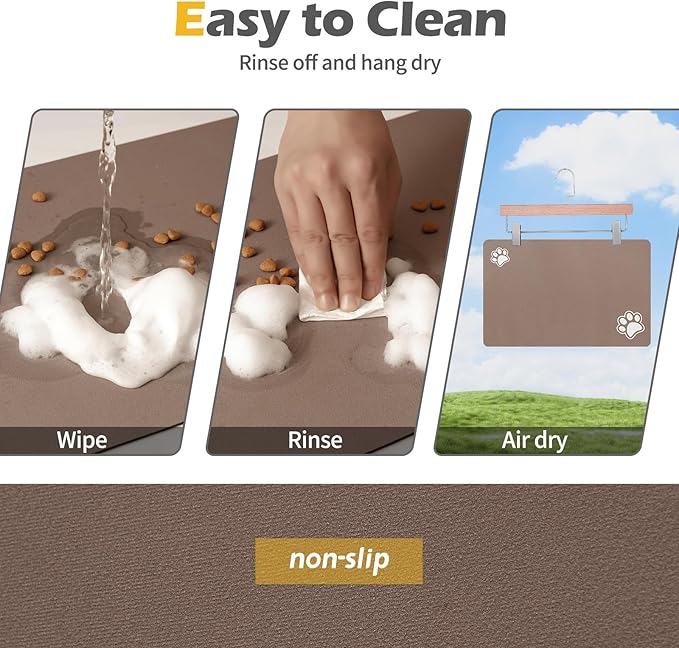 Pet Feeding Mat-Absorbent Dog Mat for Food and Water Bowl-Accessories Pet Supplies-Bowl for Messy Drinkers-No Stains Quick Dry Dog Water Dispenser Mat (17"x28", Brown)