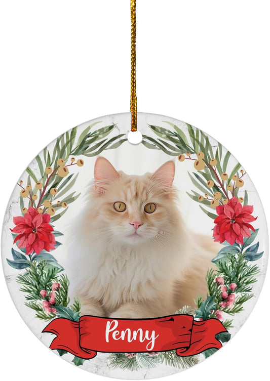 FLOCHIL Personalized Cat Christmas Ornaments Custom Photo Name for Christmas Trees, Cat First Christmas Ornaments, Gifts for Pet Lovers