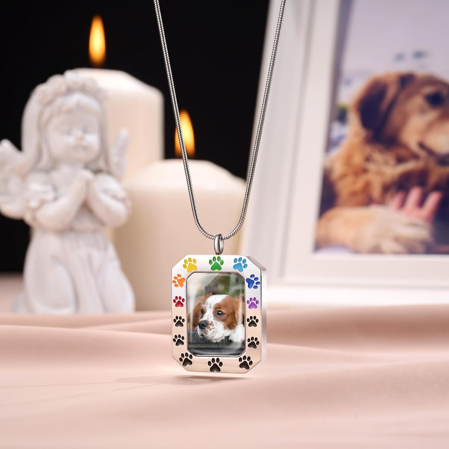 Fanery Sue Personalized Pet Ashes Necklace for Dog Cat Custom Photo&Text Pet Loss Sympathy Gift Cremation Jewelry