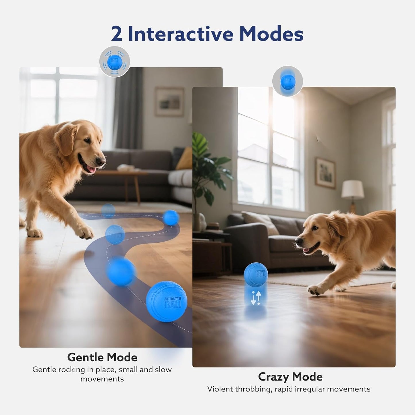 Interactive Dog Toys Ball, Smart Action Activated Rechargeable Pet Toy, TPU Material, IPX7 Waterproof Rating, Automatic Rotating/Bouncing/Moving, Suitable for Small/Medium Dogs-Blue
