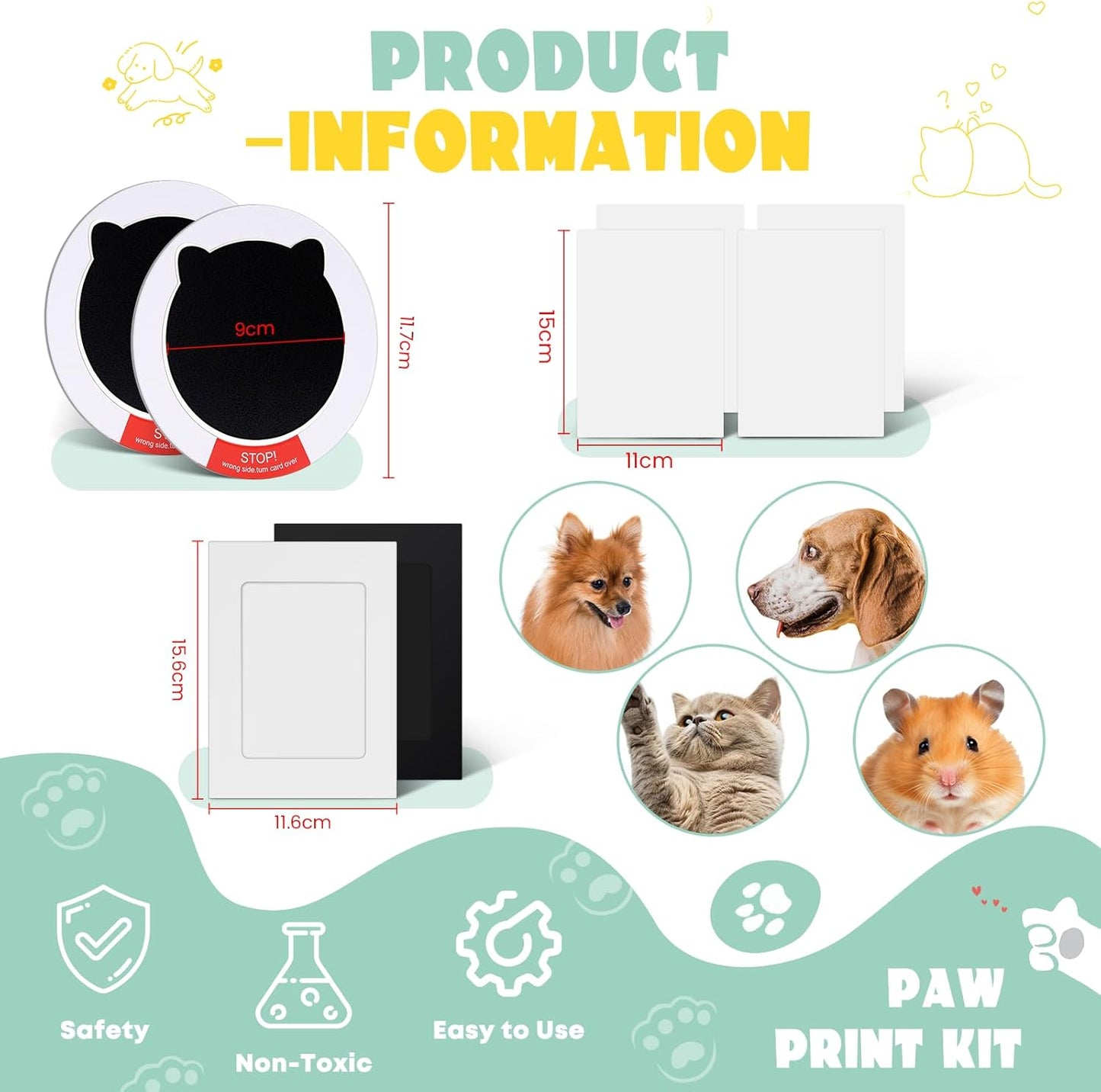 Nabance Paw Print Kit, Dog Nose Print Kit, Mess-Free Paw Print Ink Pads, 8Pcs Pet Paw Print Impression Kit with Photo Frames, Safe Clean Touch Ink Pads, Nose Print Stamp Pad for Dogs Cat