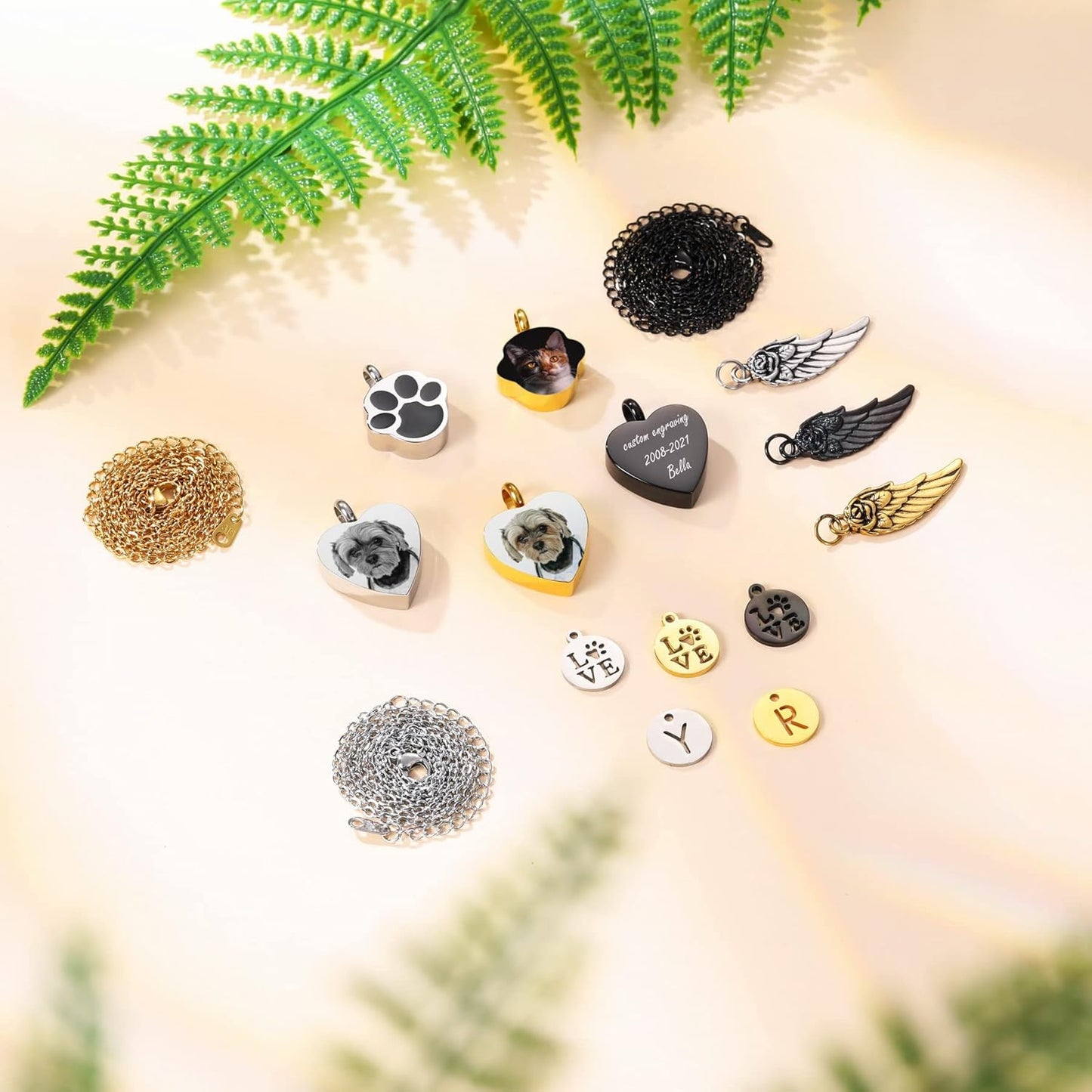 MeMeDIY Personalized Heart Paw Print Ashes Urn Pendant Necklace Custom Name/Photo/Date for Women Men Pet Lover Stainless Steel Memorial Dog Cat Pet Keepsake with Funnel Fill Kit Angel Wing