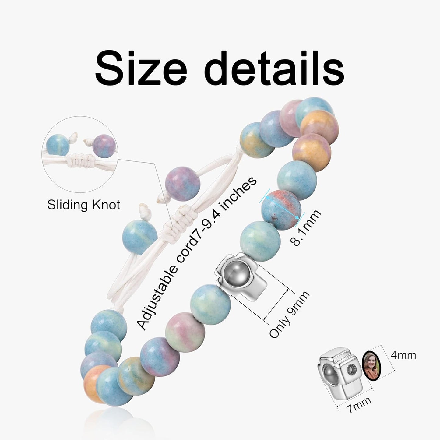 EMIRISTIC Custom Photo Bracelet - Personalized Picture Natural Stone Cuban Chain Bracelet - Any Special Day Gifts