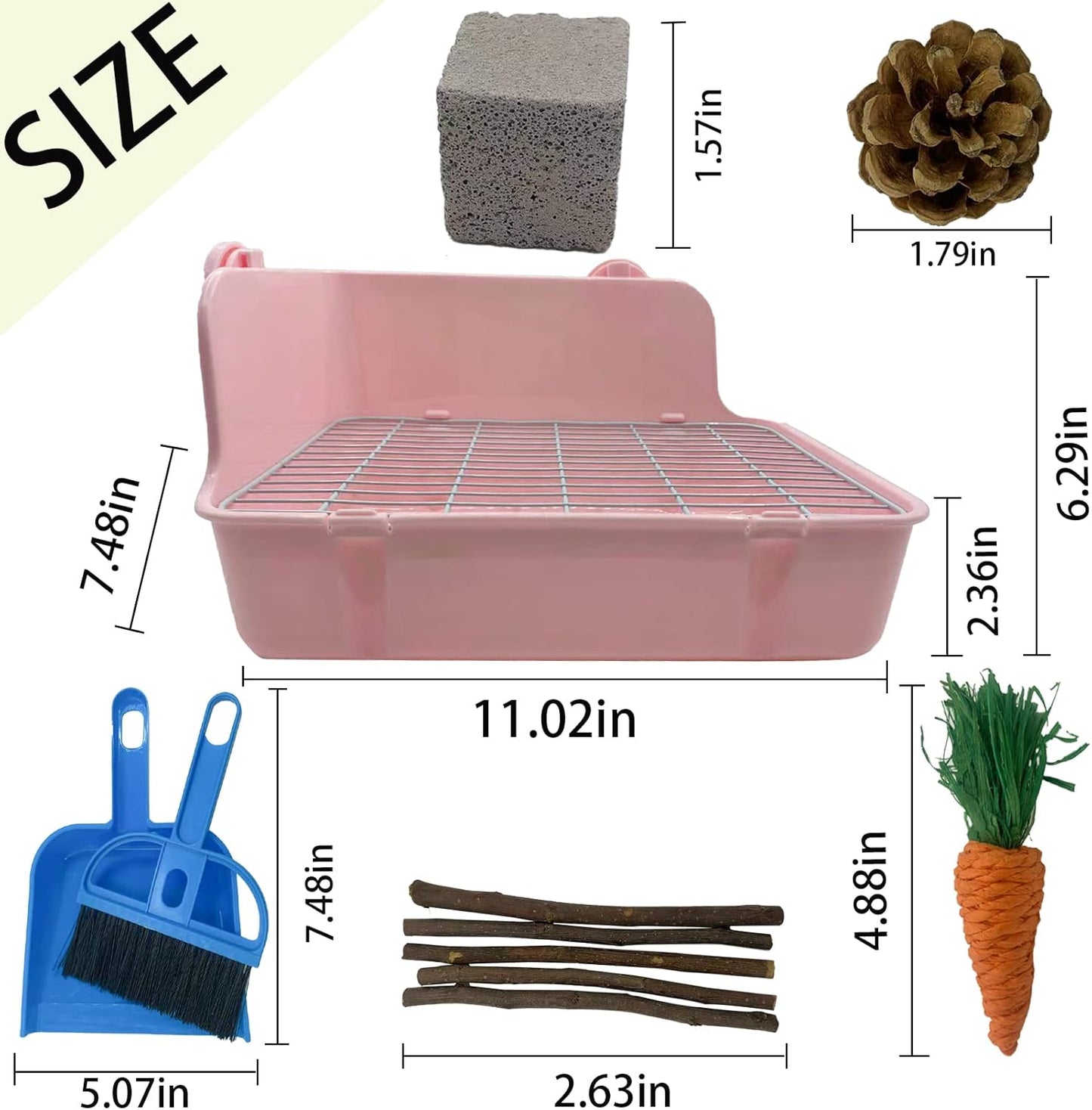11Pcs Rabbit Litter Box Toilet,Bunny Corner Litter Bedding Plastic Square Grate Guinea Pig Bunny Ferret Hamster Hedgehog, Potty Trainer Bedding Box for Guinea Pig Ferret Hamster Hedgehog (Pink)