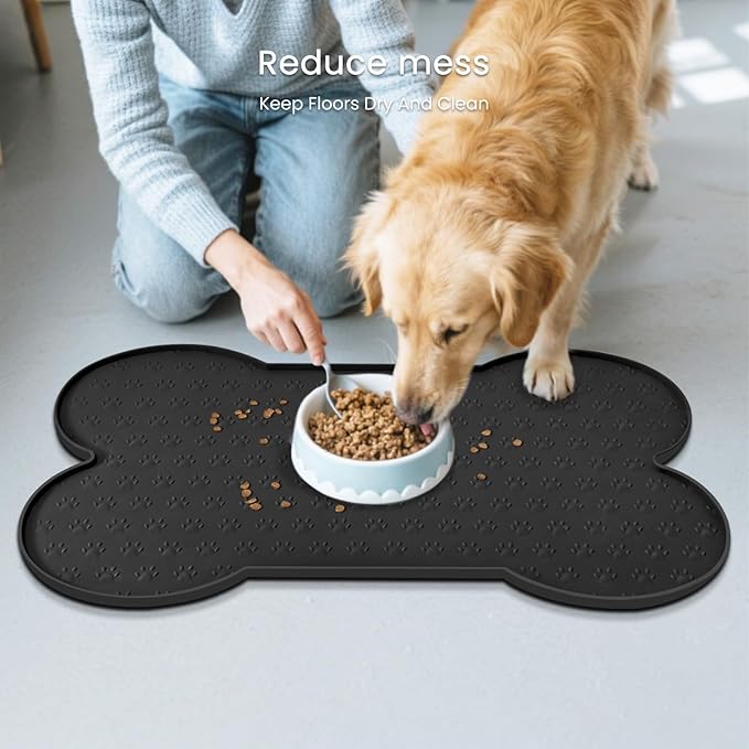 Dog Food Mat Anti-Slip Silicone Dog Bowl Mat Thicker Pet Placemat Waterproof Cat Feeder Pad with Raised Edge Puppy Kitten Feeding Mats Suitable Small Medium-Sized Dogs Cats Eating Tray