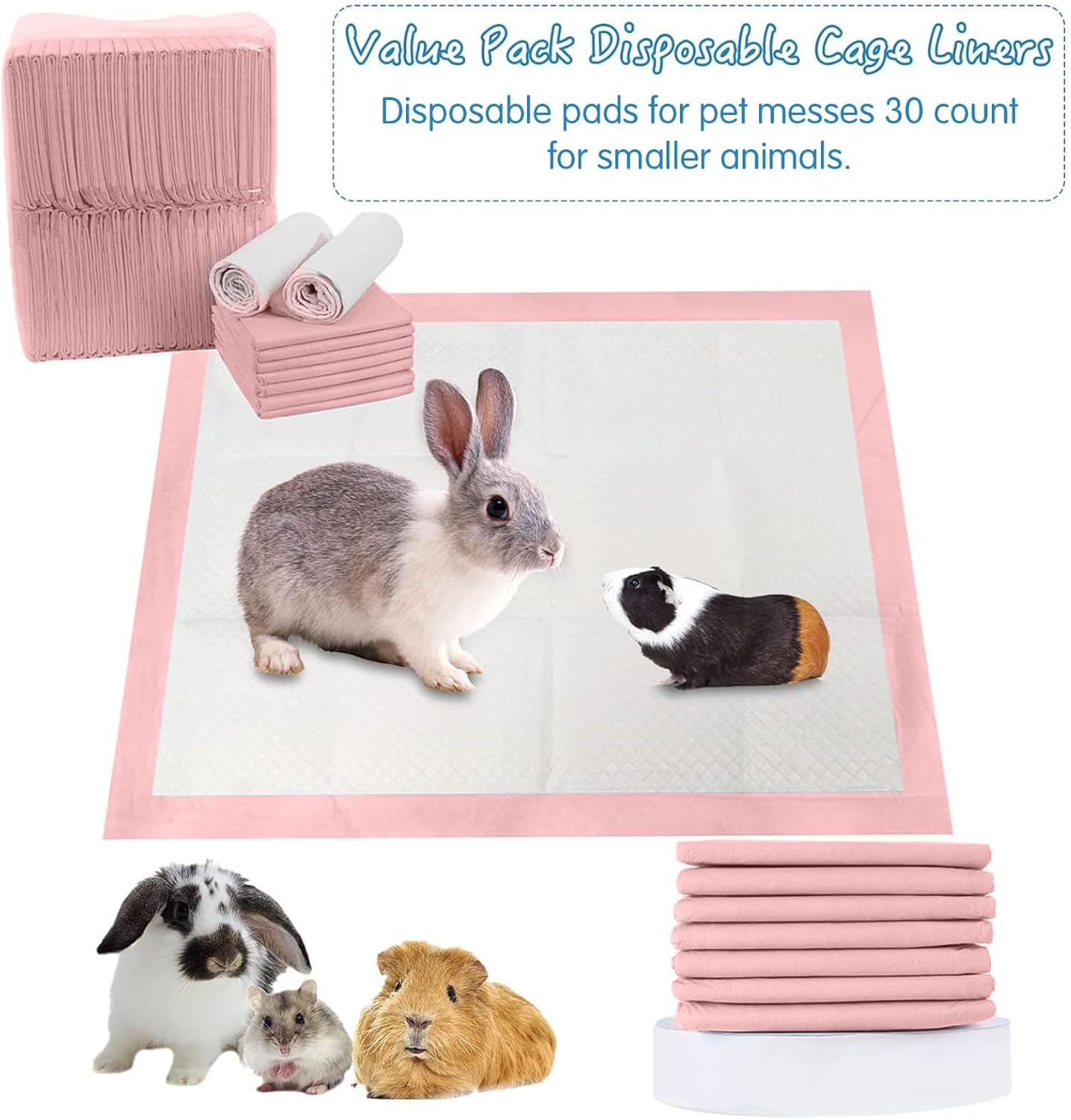 Tfwadmx Rabbit Pee Pads 30 Pcs 18"× 13" Disposable Cage Liners Leak-Proof Super Absorbent Potty Training Pad for Puppy Guinea Pigs Hedgehog Hamsters Chinchillas Cats and Other Small Animals
