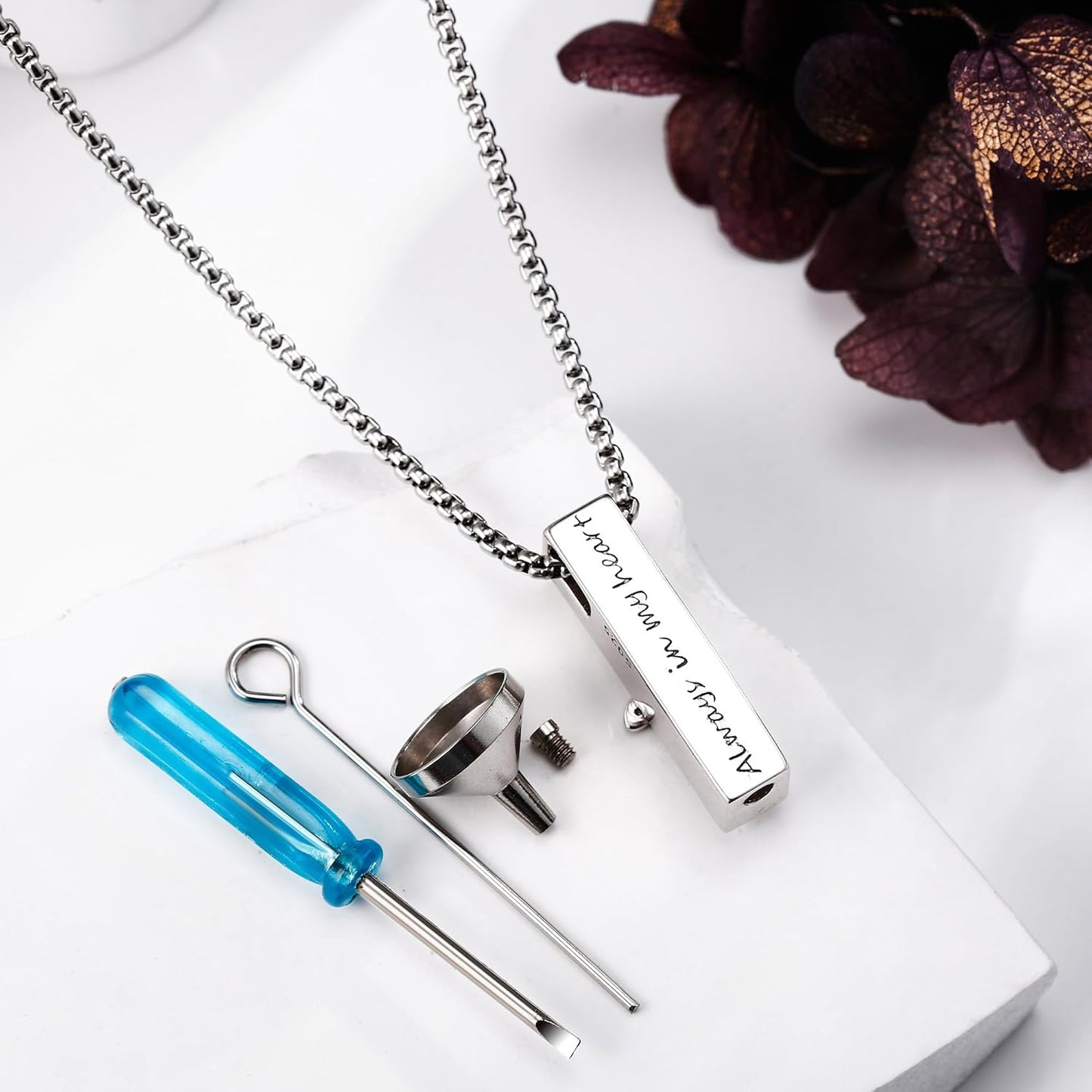 Urn Necklaces for Ashes Sterling Silver 3D Vertical Bar Memorial Pendant for Loved Ones Keepsake Cremation Jewelry Gifts for Women Men