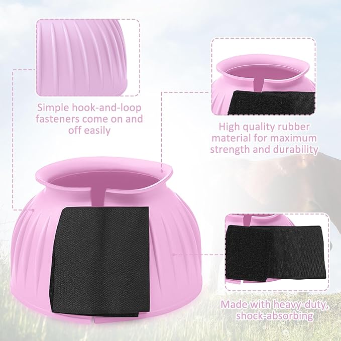 Abbylike Horse Bell Boots Protect Against Hoof Impact Trauma Rubber Bell Boots Horse Care for Turnout No Rub Design Comfort Quick Wrap Hook and Loop