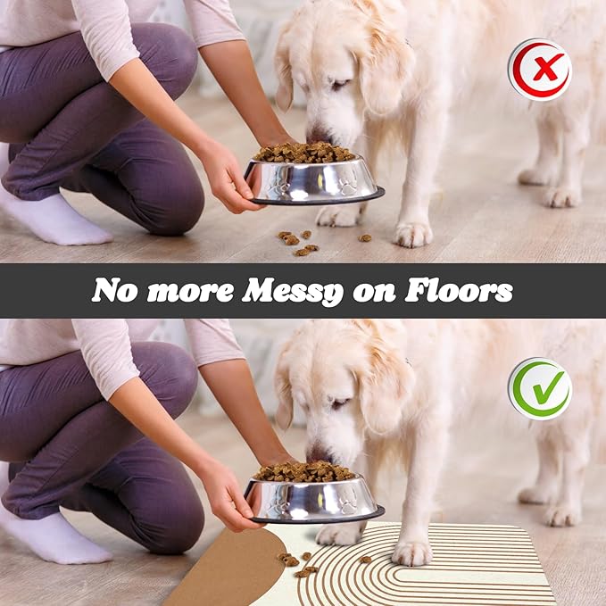 Dog Food Mats for Floors Waterproof, Cat Water Bowl Mats Pet Feeding Absorbent Mat Placemats for Food and Water Beige Bohemia 16 * 24 inch