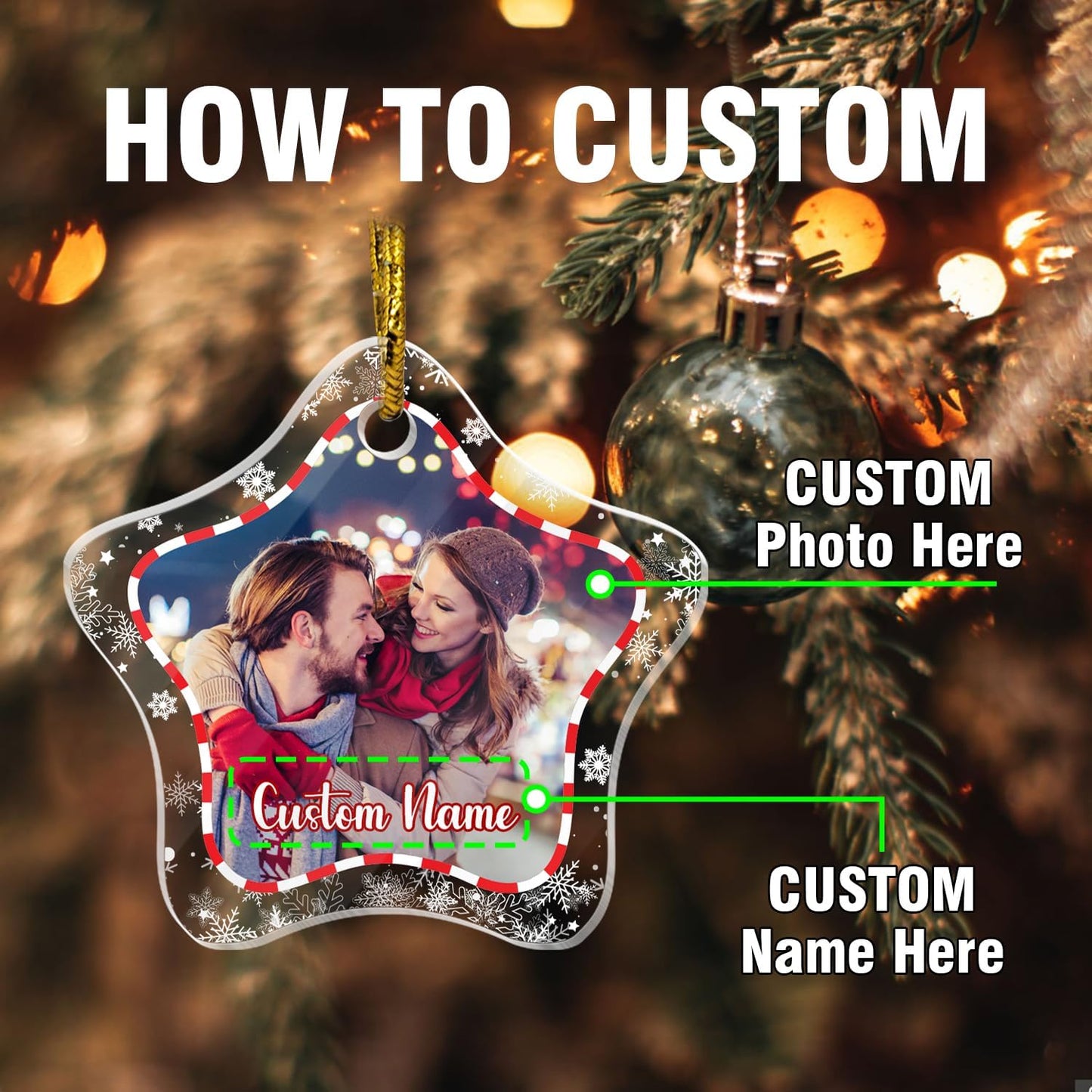 Personalized Christmas Ornaments, Crystal Custom Hanging Ornaments, Decorative Photo Hanging Glass Pendant, Design Own Picture, Gifts for Christmas, Star Shape for Family/Friends