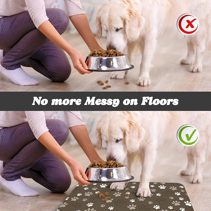 Dog Food Mat, Absorbent Water Bowl Mats Cat Pet Feeding Placemats Brown 24 * 32 inch