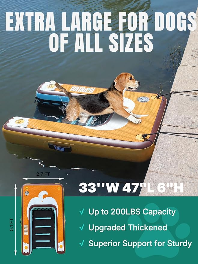 Niphean Dog Pool Ramp(Full-Coverage Non-Slip Deck),Stable Pup Plank with High Weight Capacity,Inflatable Dog Ramp for Pool,Boat,or Lake Use,Safe & Durable Design for Large Pets to Easy Water Access