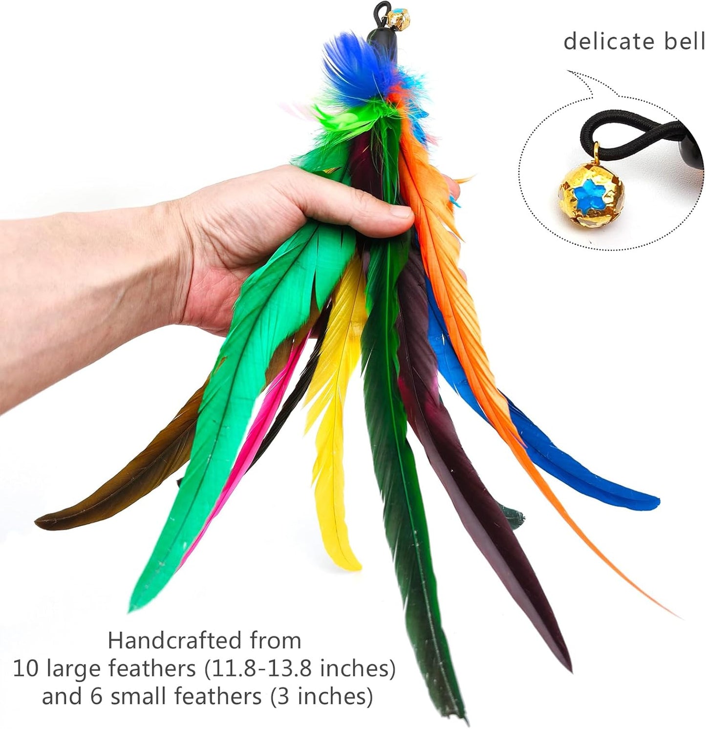 Da Bird Feather Refill - 2 Extra-Large Natural Replacement Attachments(13.8inch) and 4 Feather Toys Refills(5.8inch) for Indoor Cats,Cat Wand Attachment (6PCS)