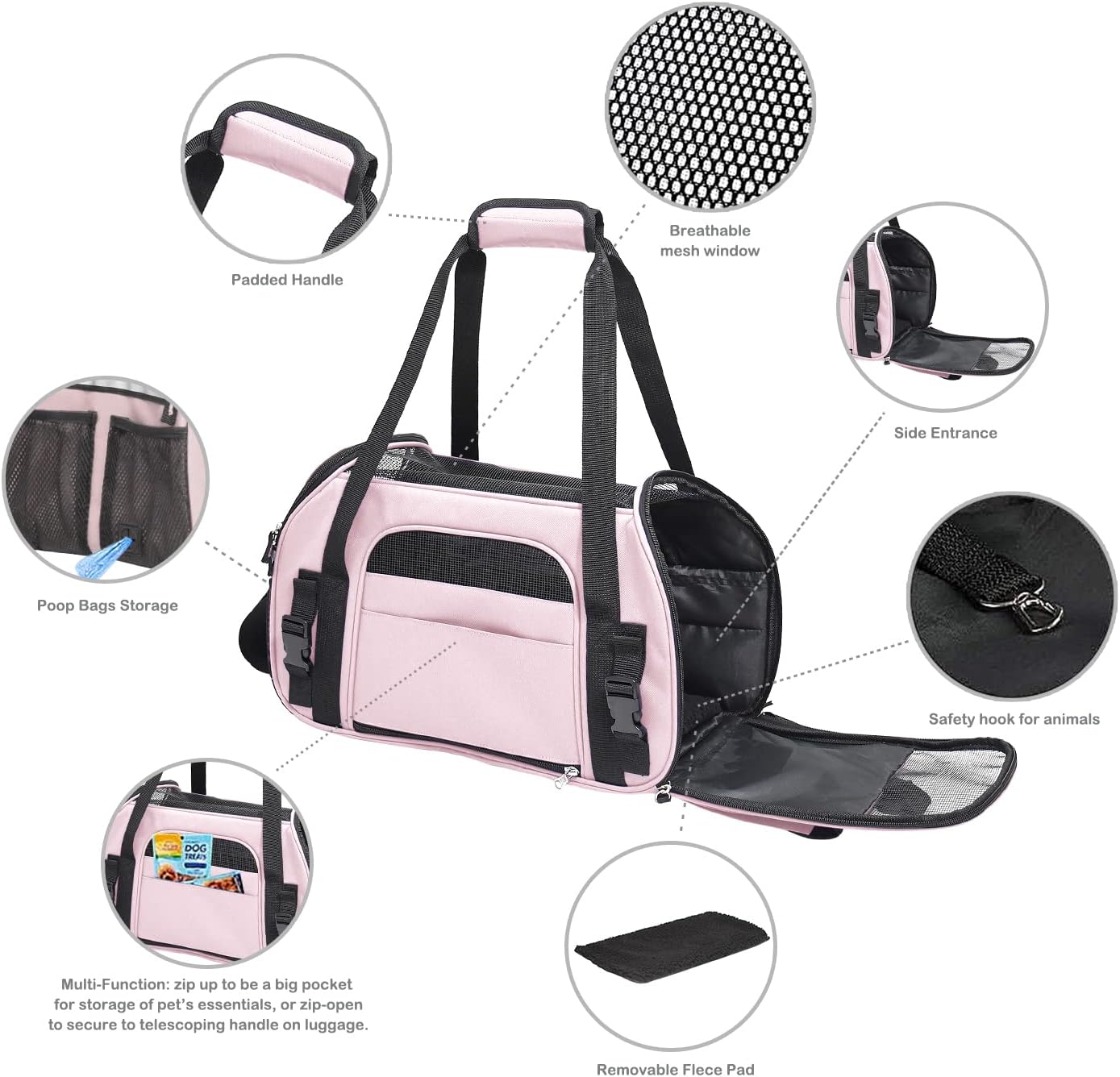 JESPET Soft-Sided Kennel Pet Carrier for Small Dogs, Cats, Puppy, Airline Approved Cat Carriers Dog Carrier Collapsible, Travel Handbag & Car Seat (Pink2, 19" L x 10" W x 13" H)