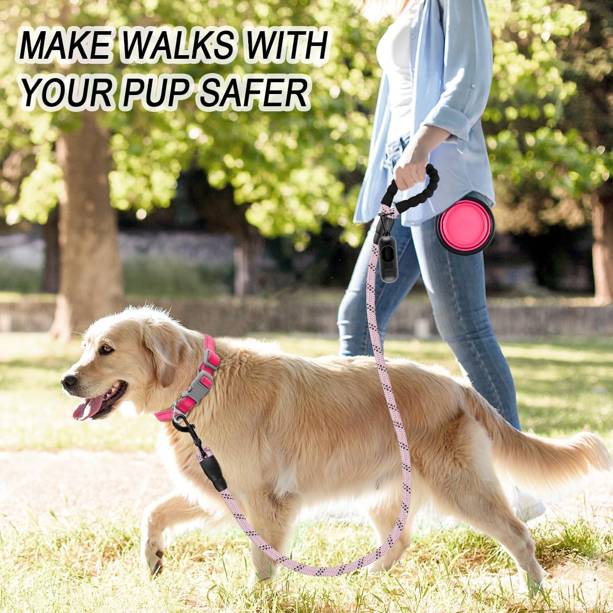 BARKBAY Dog Leashes for Large Dogs Heavy Duty Dog Leash 4/5/6 FT with Comfortable Padded Handle and Highly Reflective Threads for Medium Large Dogs Walking Training Running (4FT-1/2,Baby Pink)