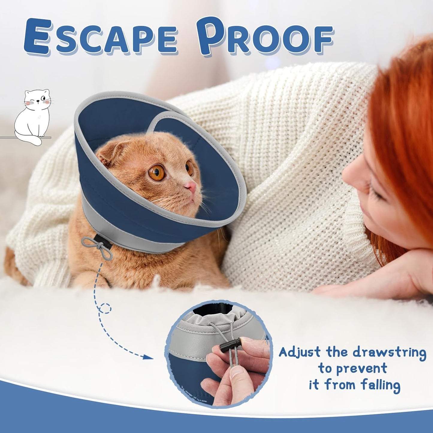 Cat Cone Collar Soft to Stop Licking, Adjustable, Foldable Lightweight Kitten Cones After Surgery Recovery for Cats & Kittens, Cat Cone Alternative (Solid Blue, M)