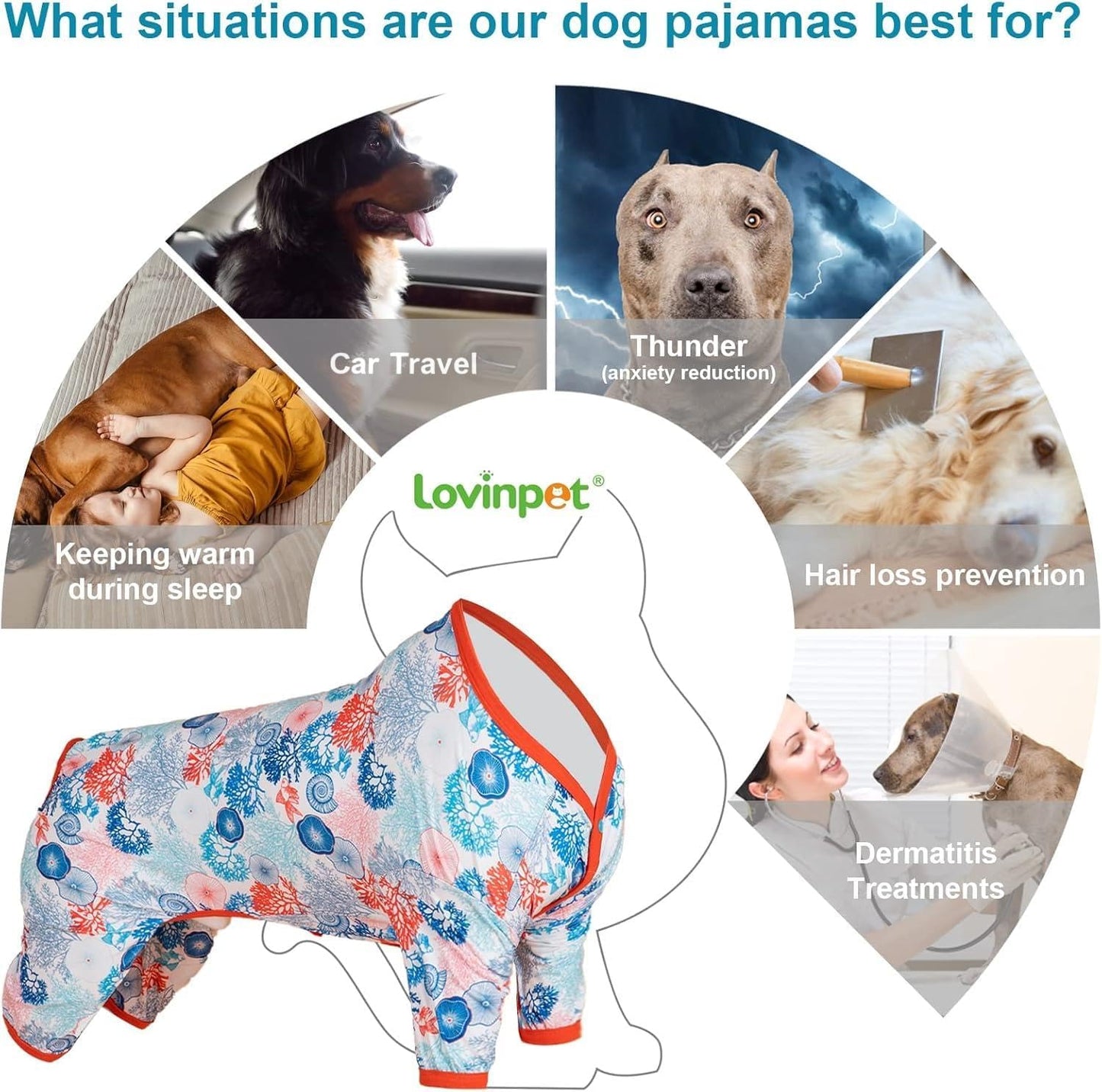 LovinPet Pajamas Outfit, Undershirt for Dog Coats, Lightweight Soft Fabric, Coral Trees and Shells Print, UV Protection Shirt, Easy to Wear Adorable Dog Clothes, Blue, XXL
