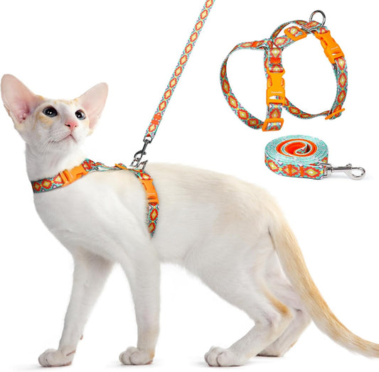Dooradar Cat Harness and Leash, Escape Proof Adjustable Kitten Vest, Lightweight Soft Pet Straps, Easy Wearing for Small Medium Kitty Safe Walking Travel Control, Multicolor, S