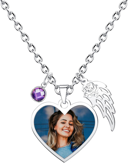CharmSStory Personalized Photo Necklaces Custom Engraved Name Necklace Memory Keepsake Picture Necklace Pendant Customized Gifts for Women Men
