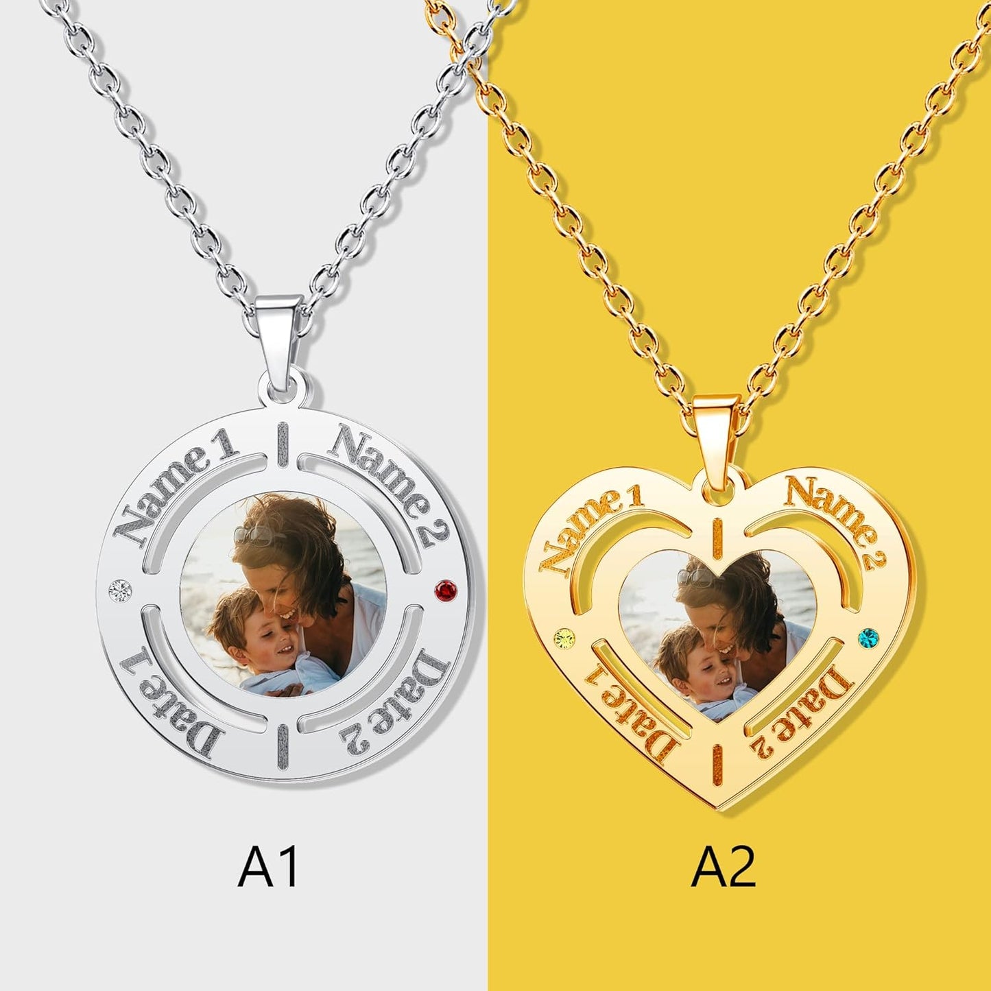 CharmSStory Personalized Photo Necklaces Custom Engraved Name Necklace Memory Keepsake Picture Necklace Pendant Customized Gifts for Women Men