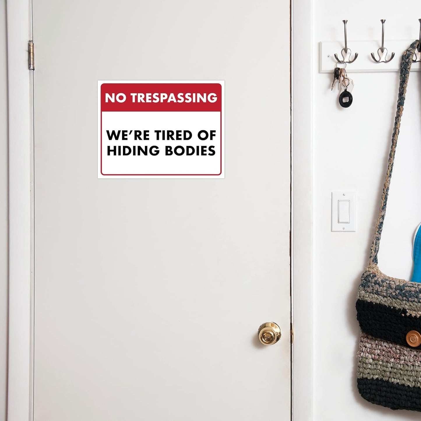 No Trespassing We're Tired of Hiding the Bodies - Humorous Laminated Sign - 8.5" x 11" - Vintage Halloween Decor, Home Office & Man Cave Décor - ENVISIONED Signage