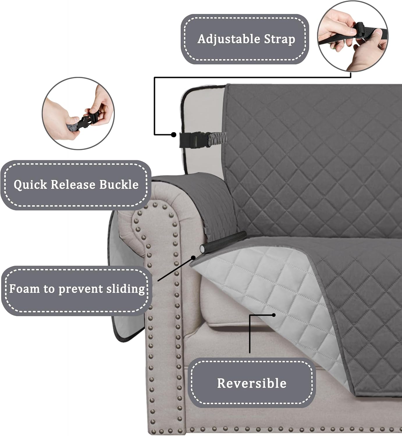Easy-Going Reversible Chair Cover Washable Sofa Cover for Dogs Water Resistant Couch Slipcover Furniture Protector Cover with Adjustable Straps for Pets (Chair 30 in, Gray/Light Gray)