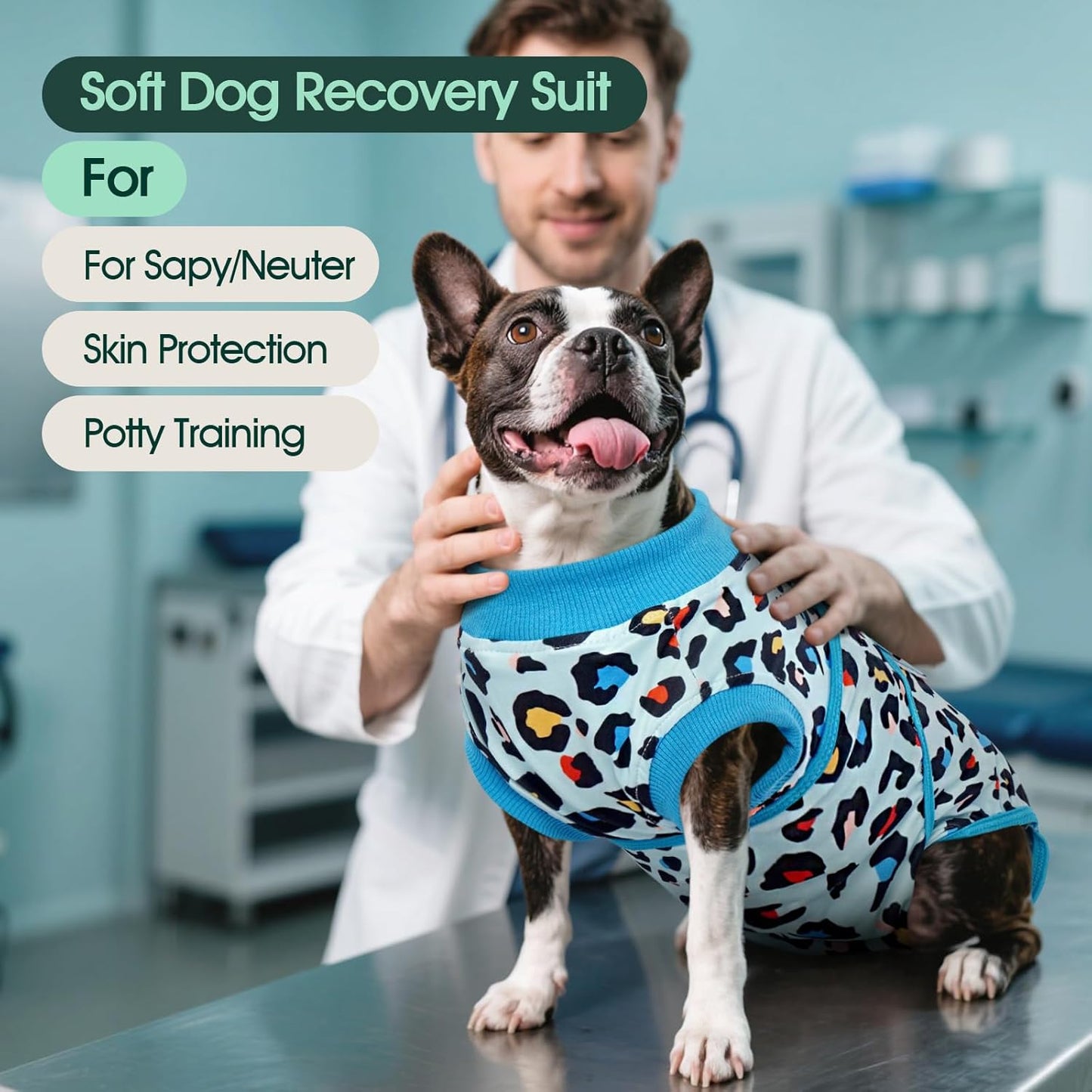 Kuoser Dog Recovery Suit for Dogs After Surgery,Professional Surgical Onesie for Female Male Dogs Spay Neuter,Soft Dog Surgery Suit Bodysuit for Abdominal Wounds Skin Disease,Blue Leopard M