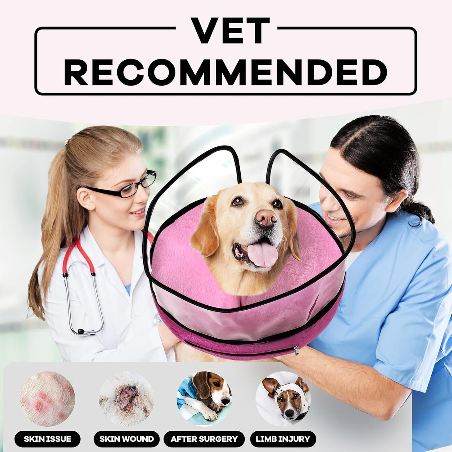 Inflatable Dog Cone Collar-Enhanced Anti-Licking Protective Cone with Adjustable Strap-Soft Dog Donut Collar Recovery Cone for Pets After Surgery(Pink, L)