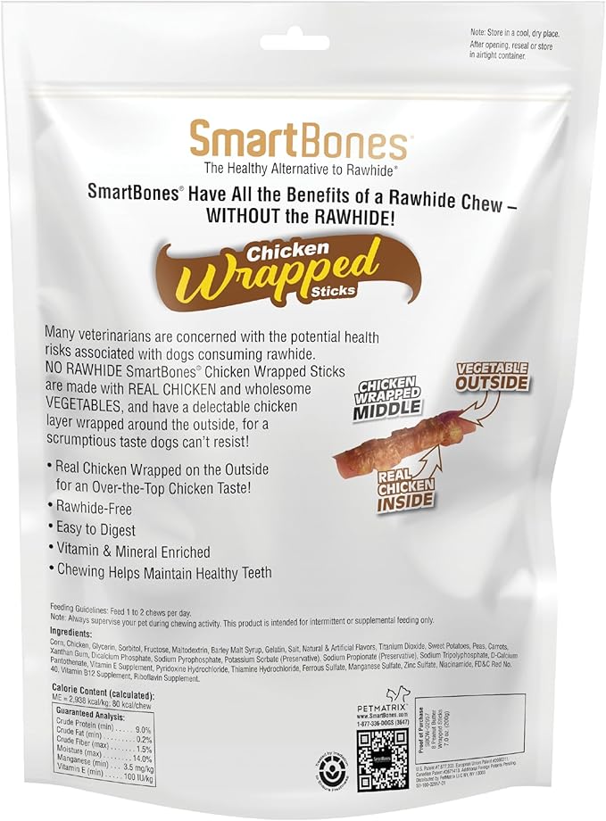 SmartBones Chicken-Wrapped Sticks, Treat Your Dog to a Rawhide-Free Chew Made with Real Chicken and Vegetables