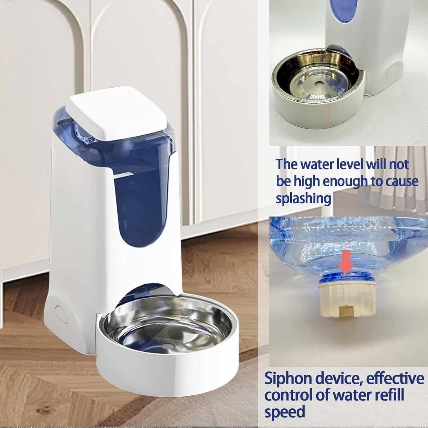 Hamiledyi Pets Automatic Gravity Feeder Dogs 2.8L Food & 4L Water Dispenser Set with Stainless Steel Bowl for Medium Big Dog Cat (White)