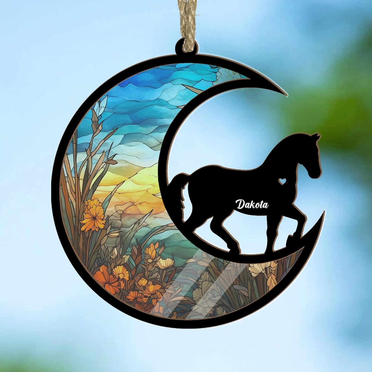 Personalized Moon Sign Horse Suncatcher Ornament - Memorial Hanging Door Keepsake for Horse Lovers - Loss of Pet Sympathy Gift