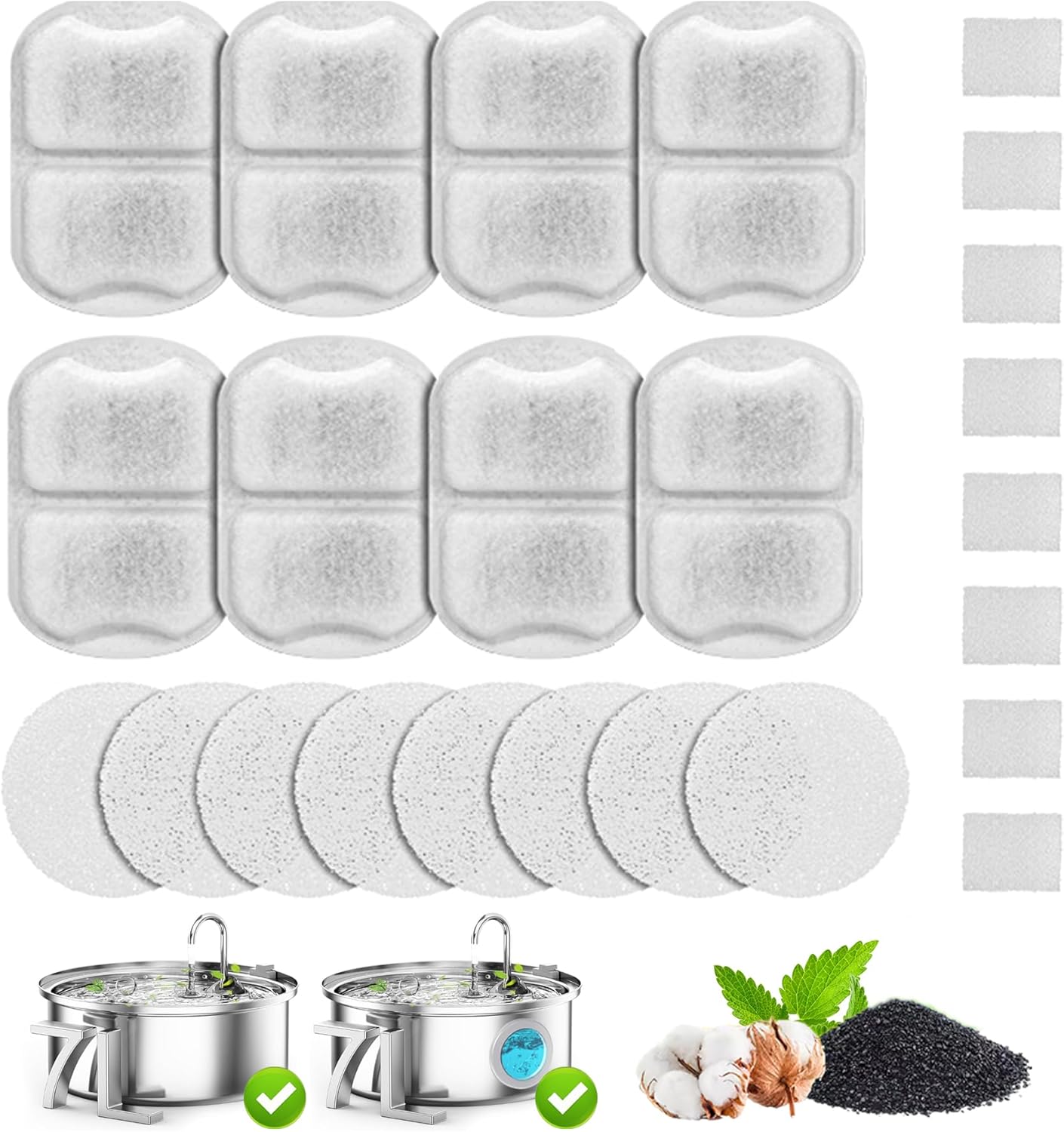 Dog Water Fountain Filter,Compatible with Large 7L/230oz/1.8G Stainless Steel Pet Water Fountain,Multi-Filtration 8 Set Dog Fountain Filter Replacement.