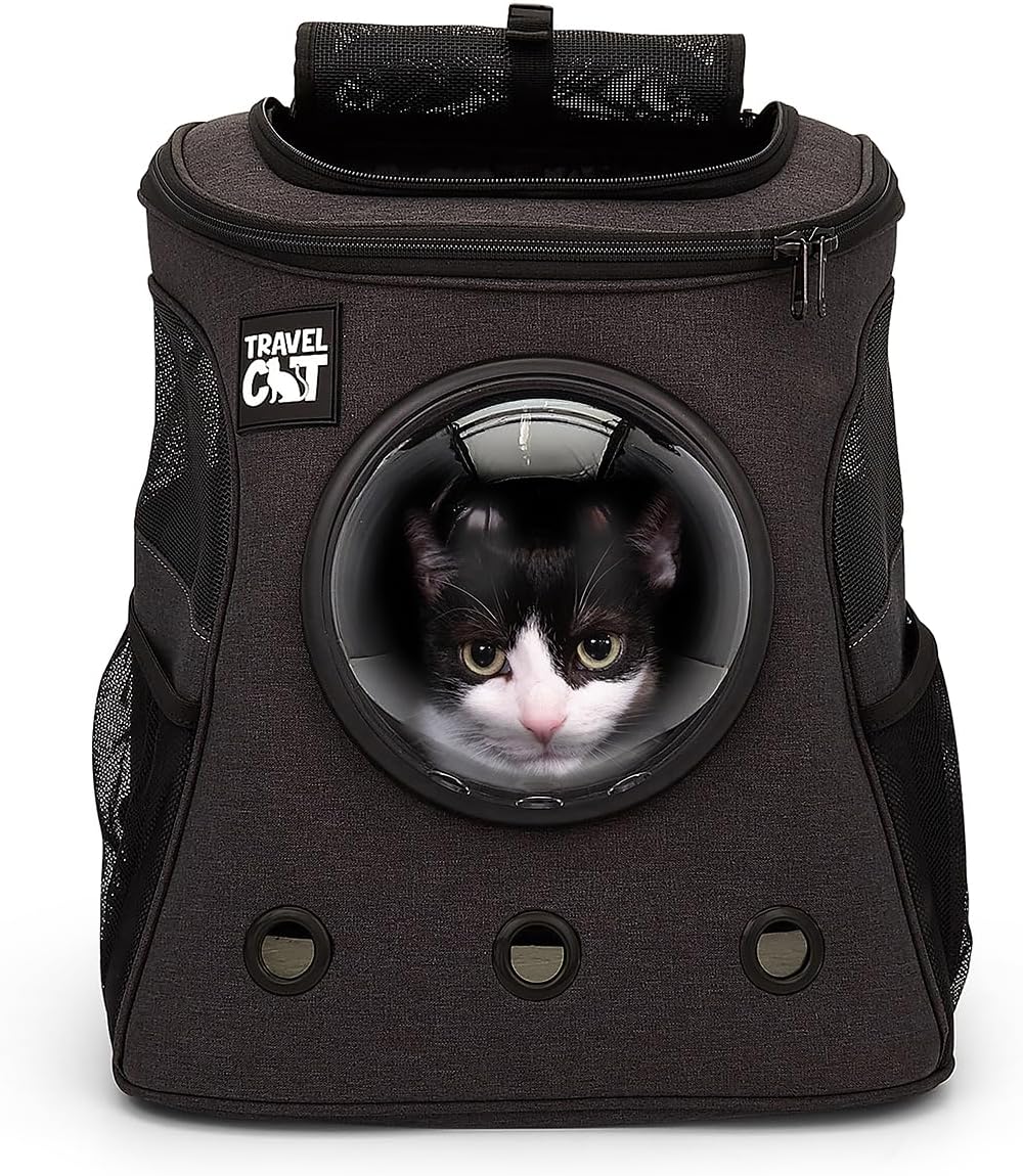 Fat Cat Backpack Carrier - Airline Approved Cat Carrier with Space Capsule Bubble for for Small Cats, Kitten - Premium Charcoal Cat Carrier Backpack for Outdoor, Travel, Hiking, Pet Supplies