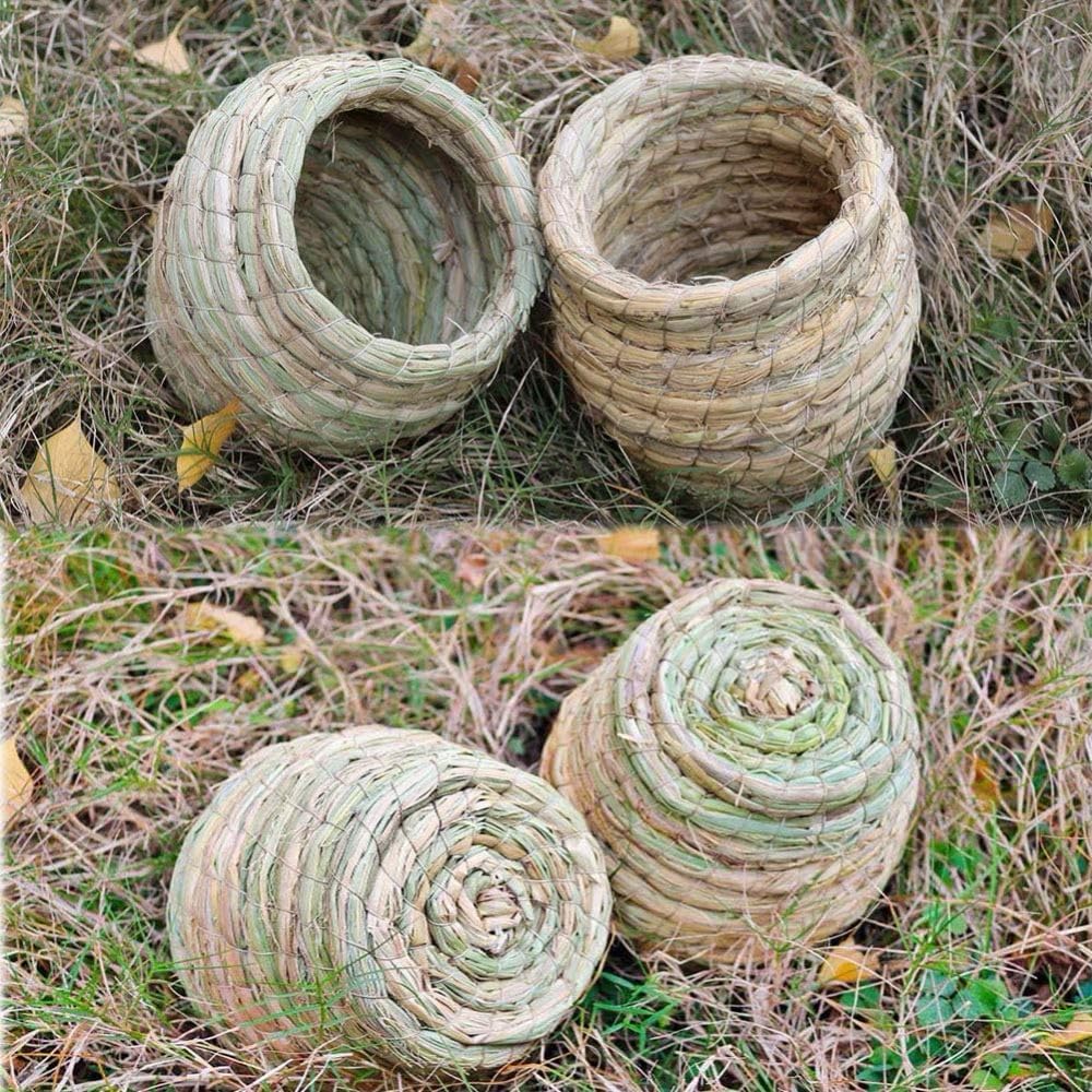 Hamiledyi Bird Nest Grass Bird Hut Outdoor Hanging Birdhouse Canary Nest Chickadee House Wren Nest Fiber Roosting Pocket for Parakeet Parrot Cockatiel Finch