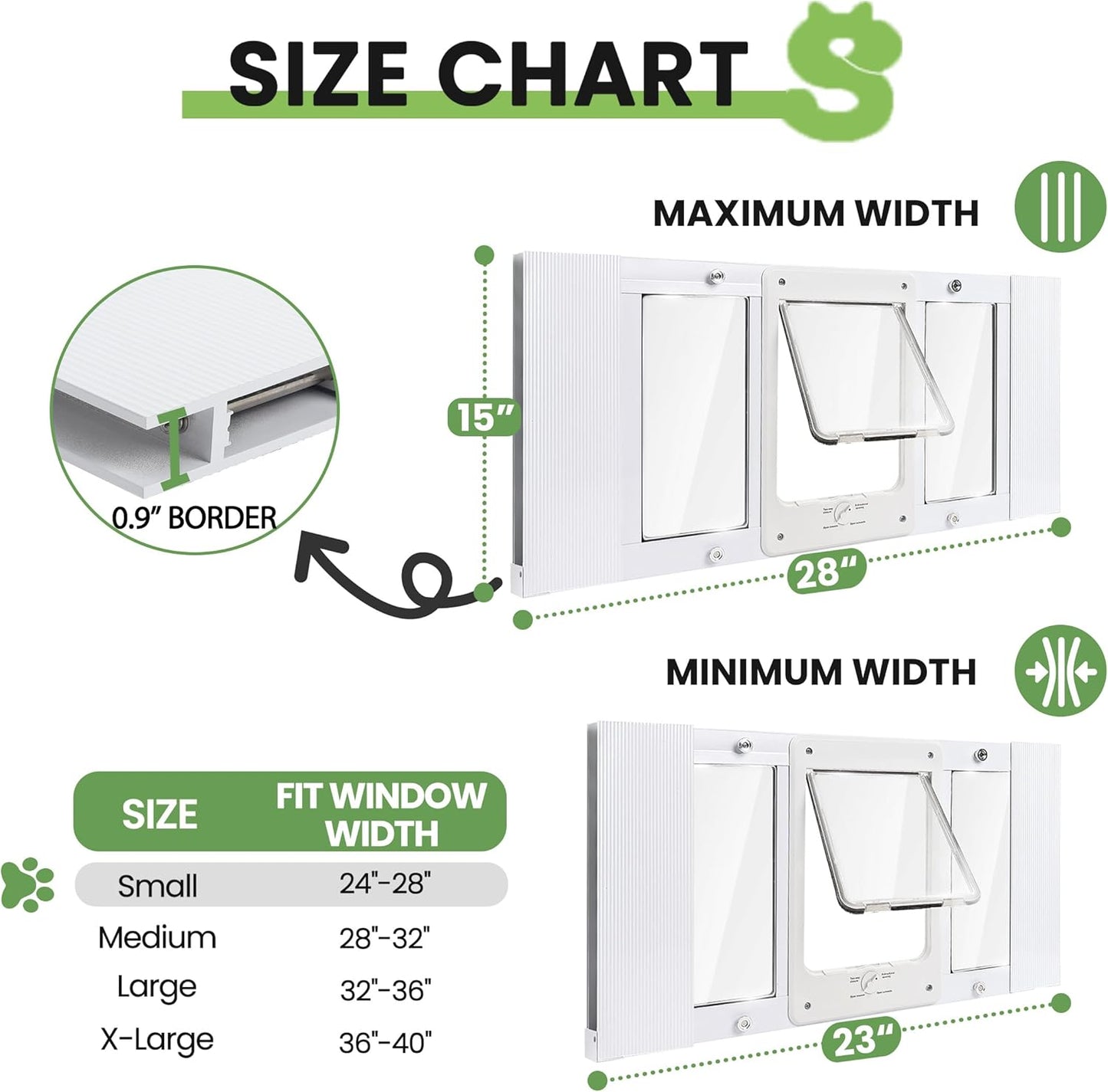 Full-Size Window Pet Door for Cat&Small Dog, Fits 24"-28" Width Windows, Quick-Fit Cat Door Window Insert, 4 Locking Mechanisms, Magnetic Closure Cat Window Door, Aluminum Frame Pet Door for Window