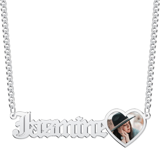 CharmSStory Personalized Photo Necklaces Custom Engraved Name Necklace Memory Keepsake Picture Necklace Pendant Customized Gifts for Women Men