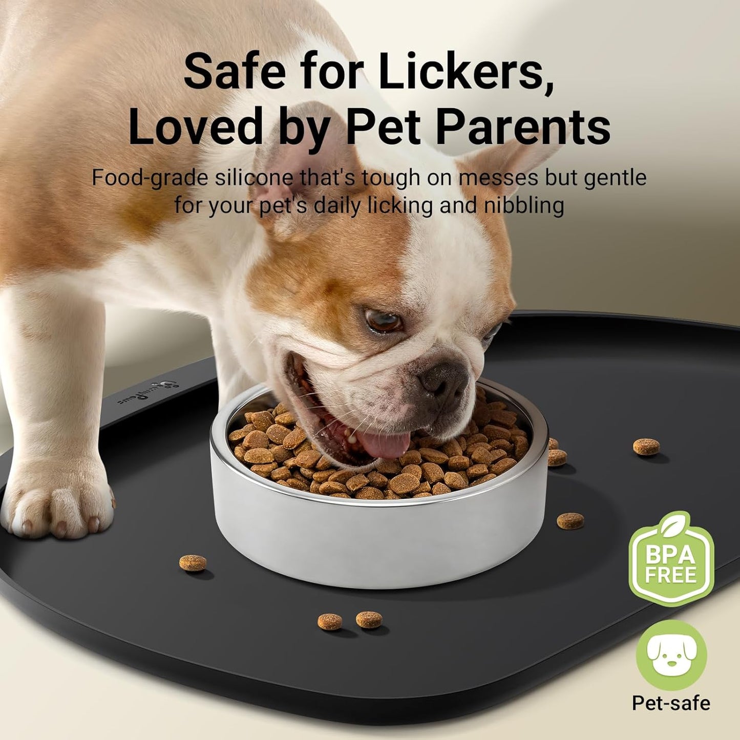 DownyPaws Dog Food Mats for Floors Waterproof, BPA Free Silicone Dog Bowl Mat, Non-Slip Pet Feeding Mat with High Raised Edge, Cat Placemat for Messy Drinkers, 24"×17", Black