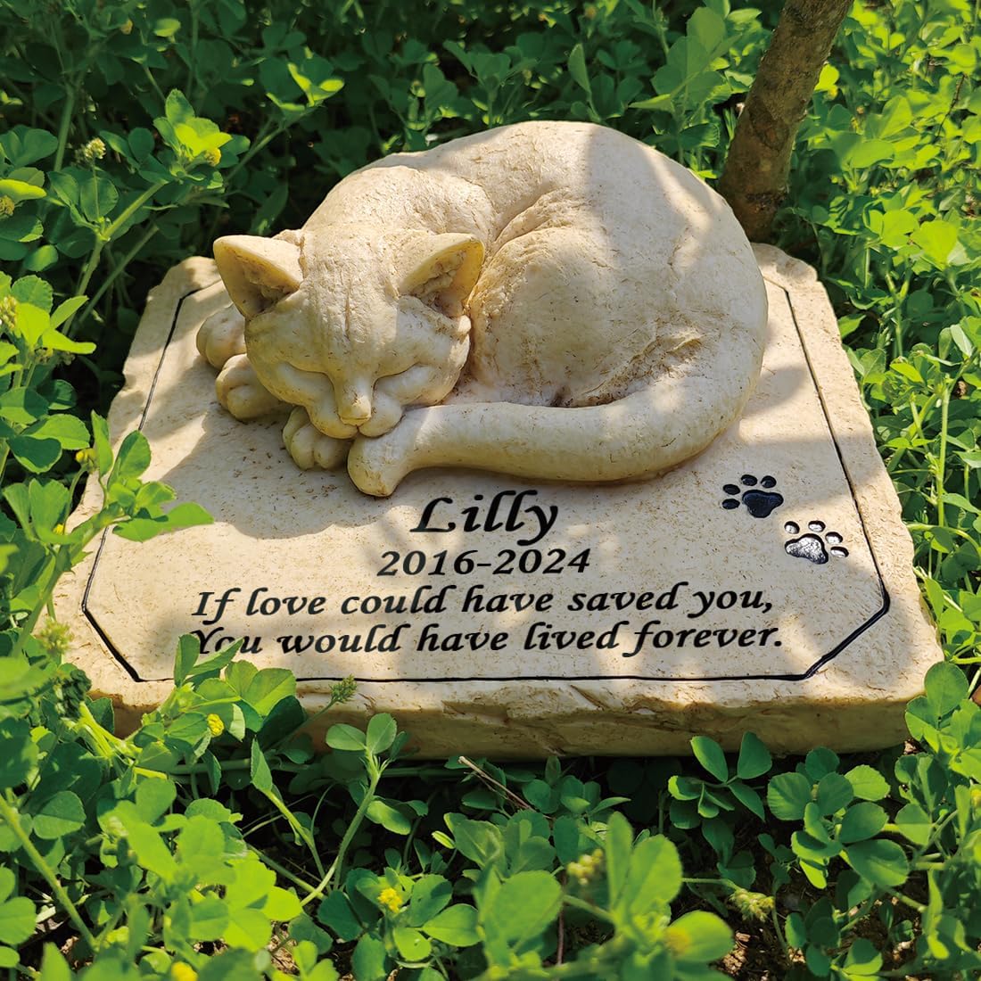 Personalized Cat Memorial Stones Cat Memorial Statue Cat Headstone for Grave Cat Tombstones Pet Loss of Cat Sympathy Gift Home Yard Garden Decor, 8”L x 6.5”W x 3.5”H (Personalized Cat B)