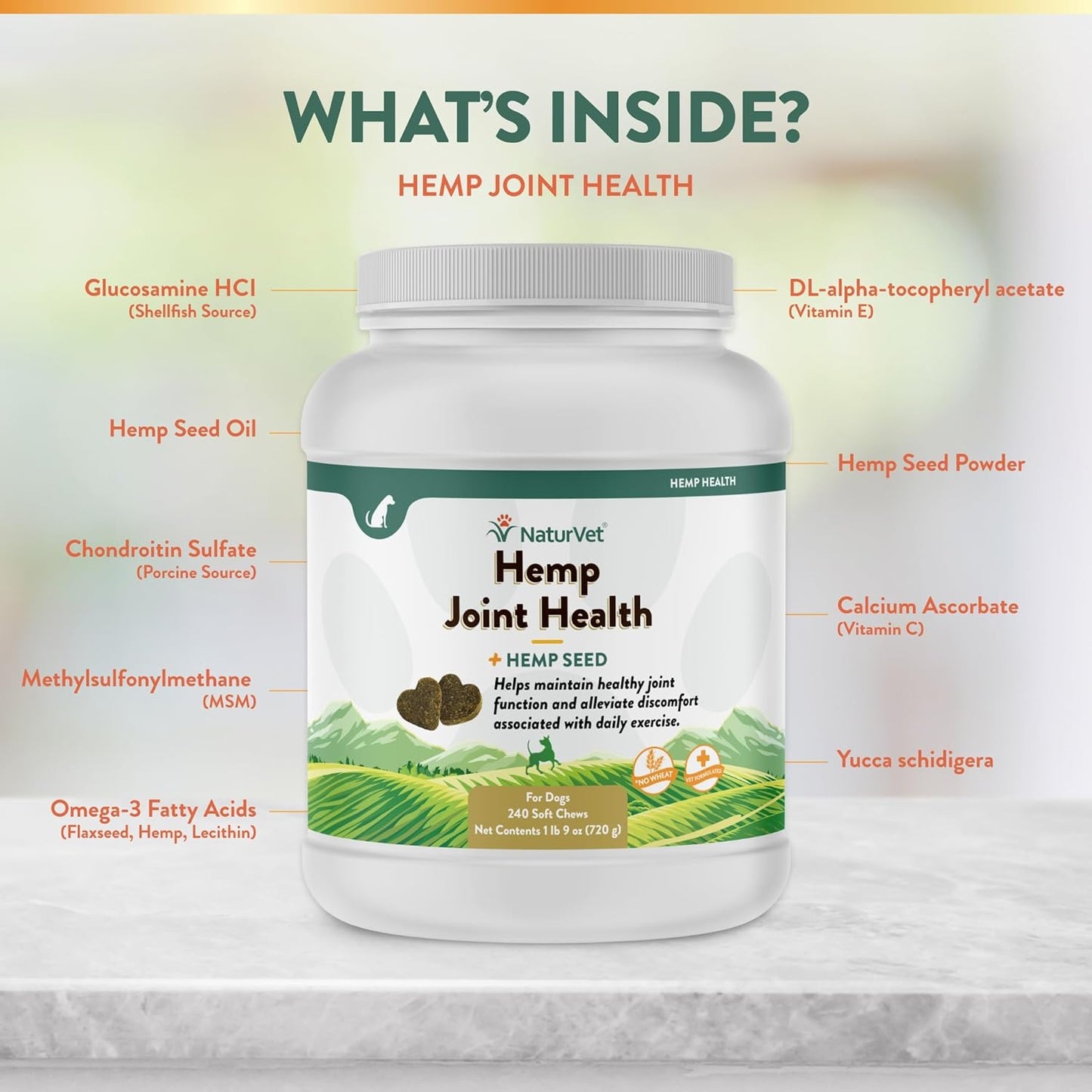 NaturVet Hemp Joint Health Hip & Joint Support Dog Supplement – Soft Chew Supplements for Dogs with Glucosamine, MSM, Chondroitin, Omega 3, Vitamins, Antioxidants – 240 Ct.
