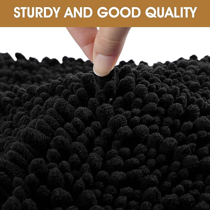 Dog Door Mats for Muddy Paws, Chenille Absorbent Door Mats, Non Slip Heavy Mud Mat for Dogs, Soft Indoor Door Mat for Entryway, Mud Paws, Inside Floor,36" X 24", Black