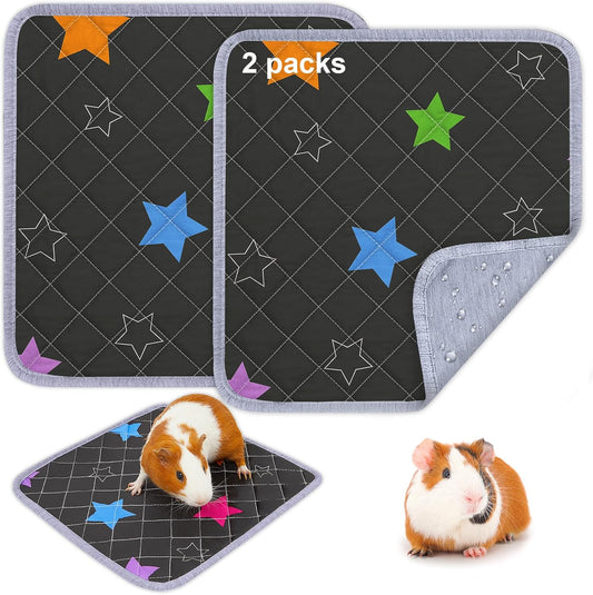 Bienbee Guinea Pig Bedding, 2 Pack 12" x 12" Reusable Guinea Pig Cage Liner Waterproof and Absorbent Small Animal Bedding Washable Guinea Pig Pee Pads for Small Pet Hamster Rabbit Squirrel, Black