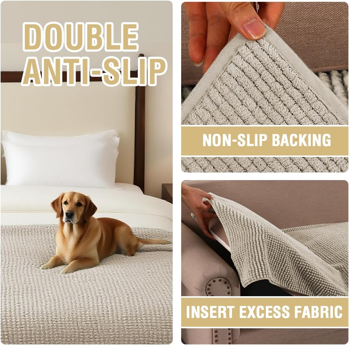 H.VERSAILTEX Plush Chenille Couch Cover for Dogs Pets Blanket for Bed Anti-Slip Soft and Durable Furniture Protector for Small Medium Large Cats Washable (52" x 82", Island Fossi)