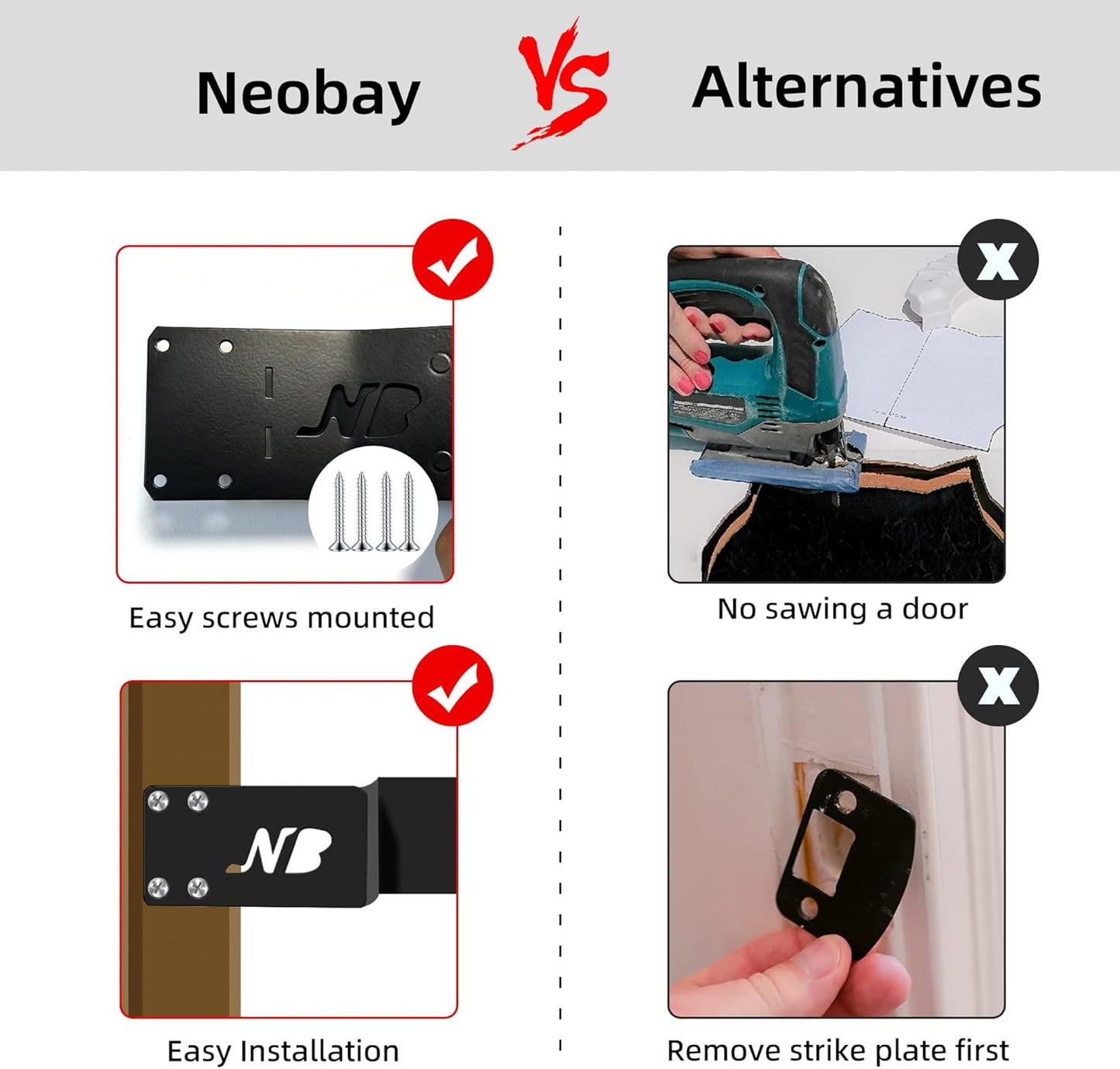 Cat Door Latch, Door Prop for Cats Keep Dogs Out of Cat Feeding Station & Litter Box, Cat Door Stopper with Silicone Anti-Collision Pad, Pet Door Interior Door Alternative, Steel Black 2 Packs